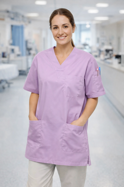 Tek Üst 4 Cepli Scrubs Forma - Lila