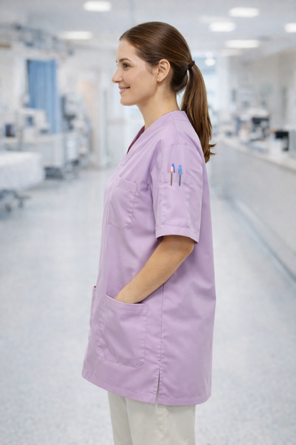 Tek Üst 4 Cepli Scrubs Forma - Lila