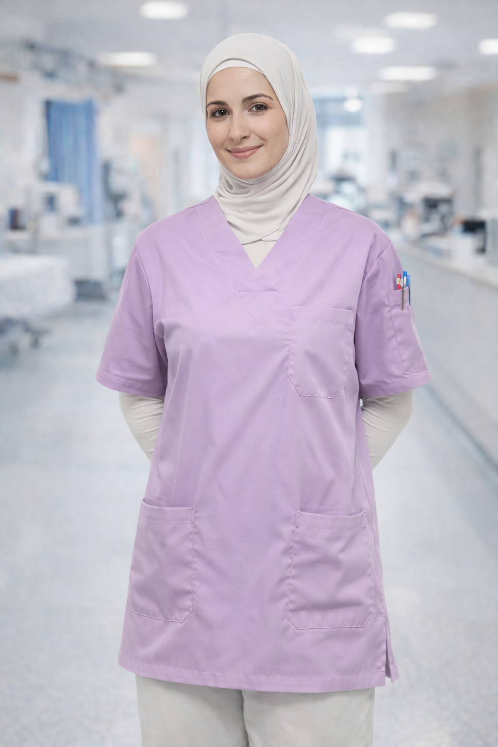 Tek Üst 4 Cepli Scrubs Forma - Lila