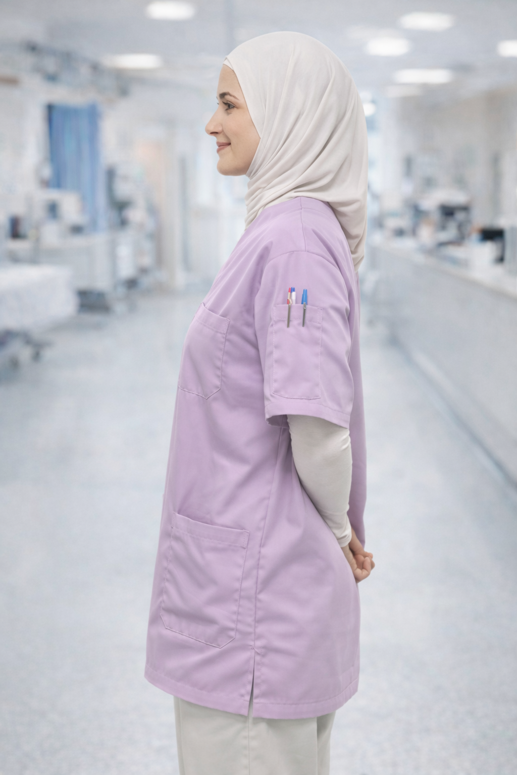 Tek Üst 4 Cepli Scrubs Forma - Lila