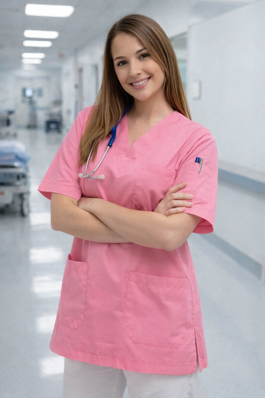 Single Top 4 Pocket Scrubs Jersey - Candy Pink
