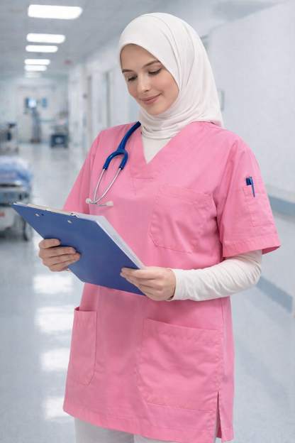 Tek Üst 4 Cepli Scrubs Forma - Şeker Pembe