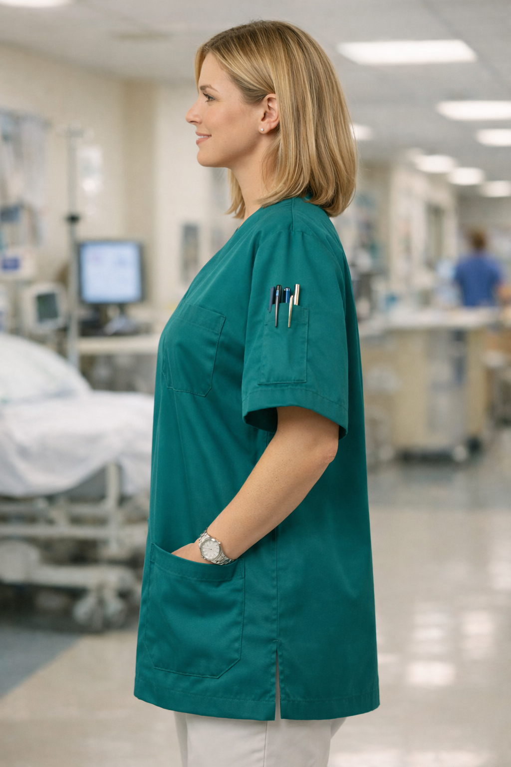 Tek Üst 4 Cepli Scrubs Forma - Petrol