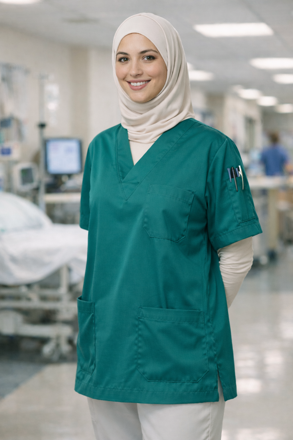 Tek Üst 4 Cepli Scrubs Forma - Petrol