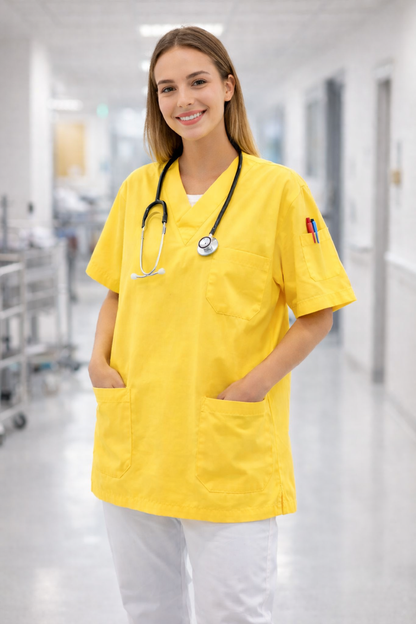 Tek Üst 4 Cepli Scrubs Forma - Limon