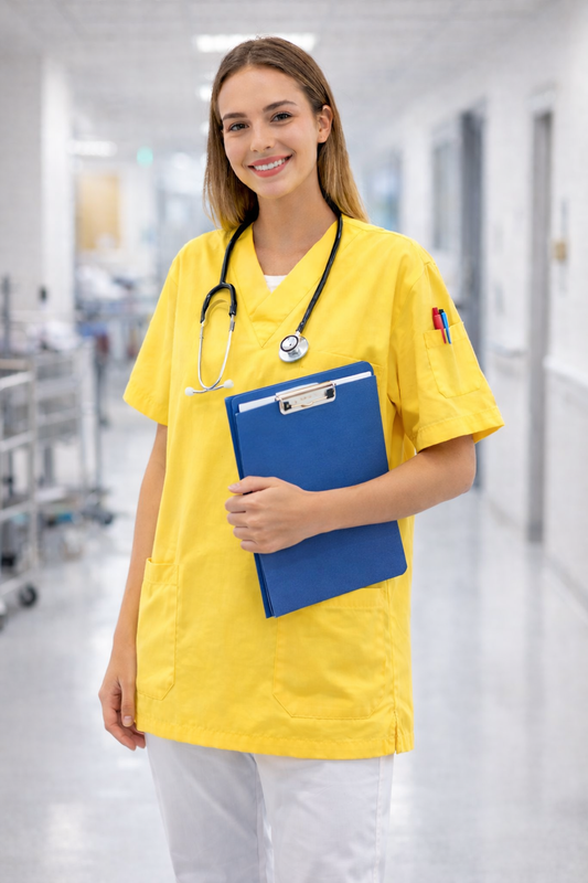 Single Top 4 Pocket Scrubs Jersey - Lemon