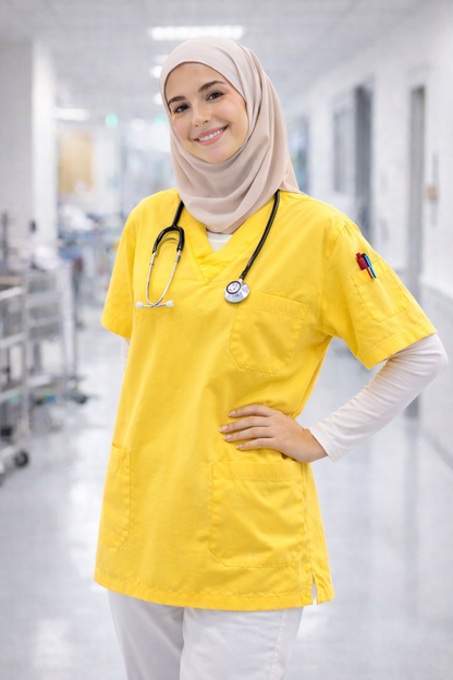 Tek Üst 4 Cepli Scrubs Forma - Limon