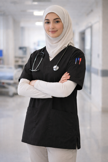 Tek Üst 4 Cepli Scrubs Forma - Siyah