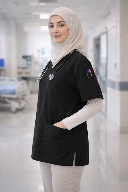 Tek Üst 4 Cepli Scrubs Forma - Siyah