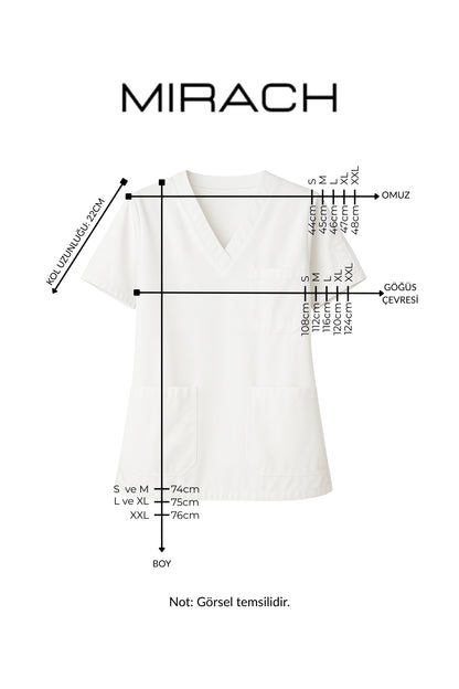 Tek Üst 4 Cepli Scrubs Forma - Limon
