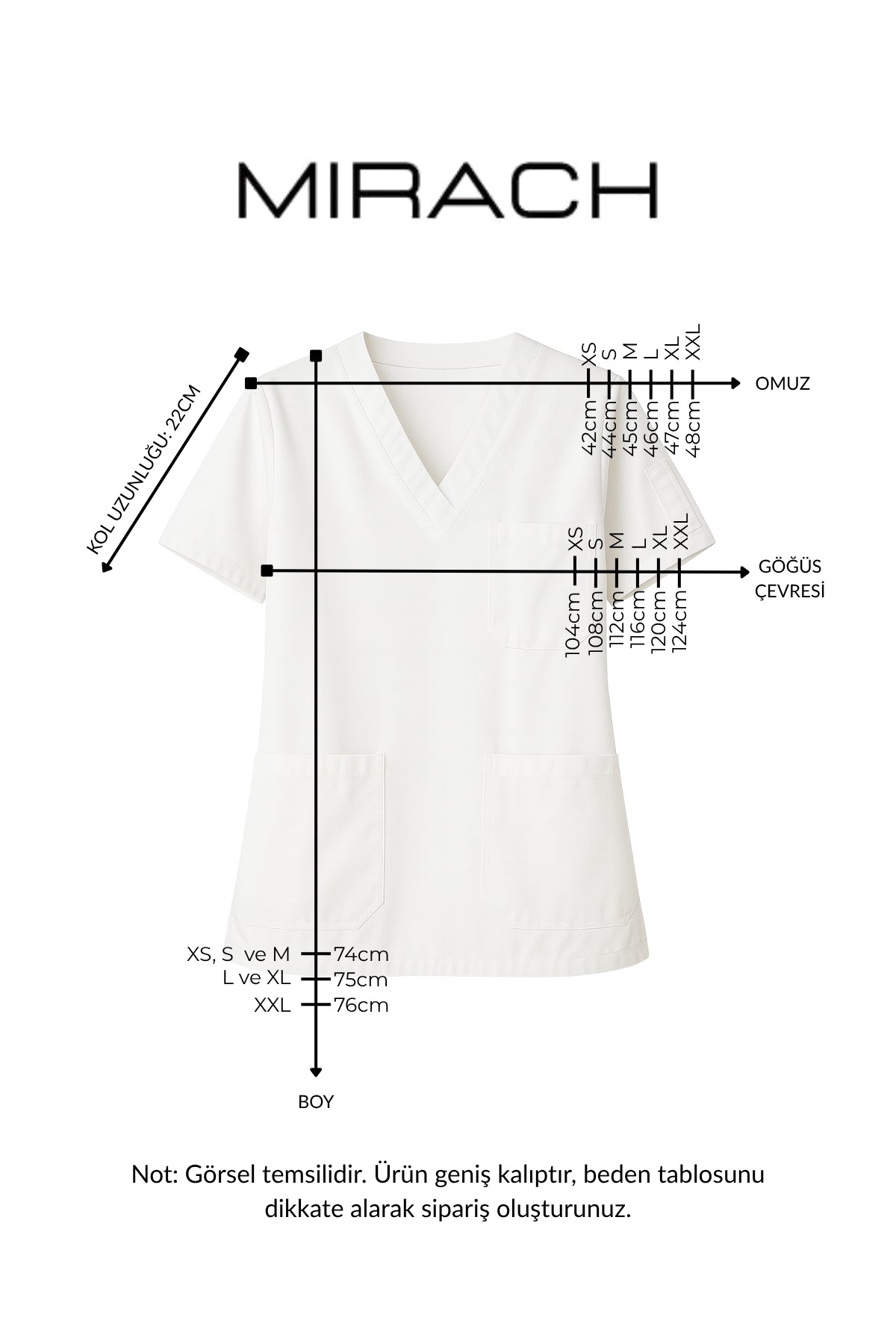 Tek Üst 4 Cepli Scrubs Forma - Siyah