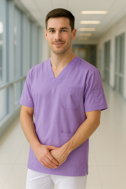 Tek Üst 4 Cepli Erkek Scrubs Forma - Lila