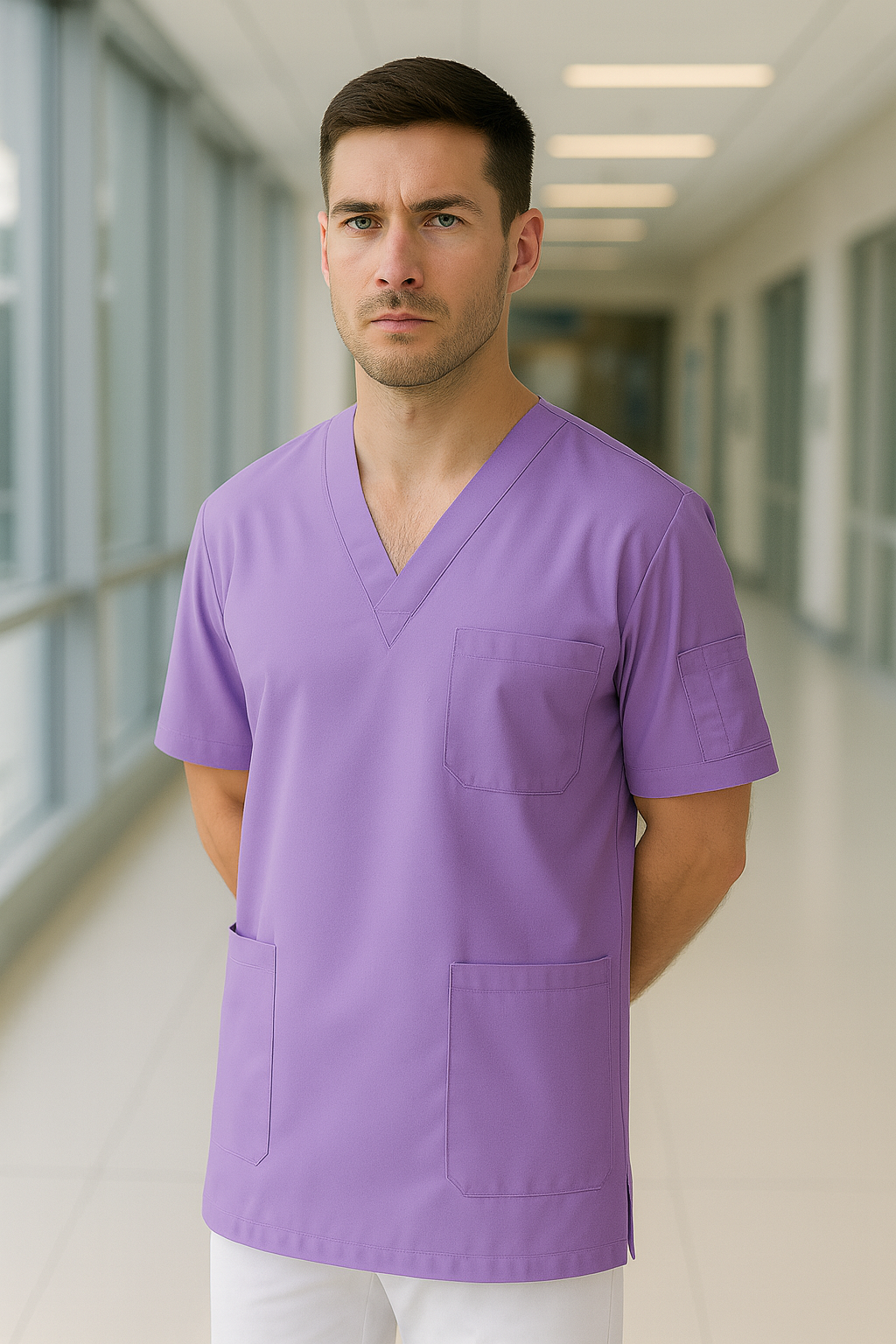 Tek Üst 4 Cepli Erkek Scrubs Forma - Lila