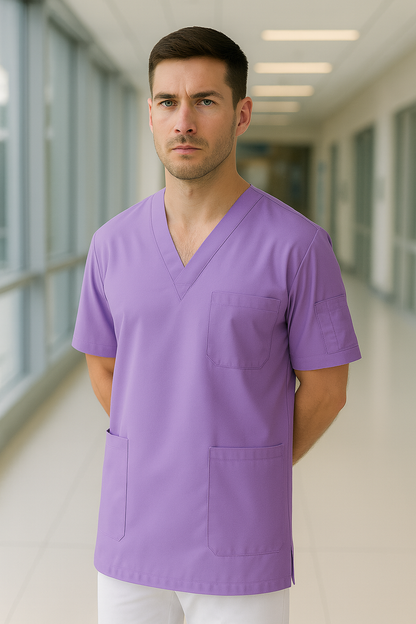 Tek Üst 4 Cepli Erkek Scrubs Forma - Lila