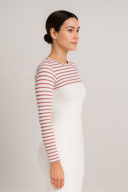 Sıfır Yaka Boyunluklu Kolluk - Bordo Beyaz Çizgili