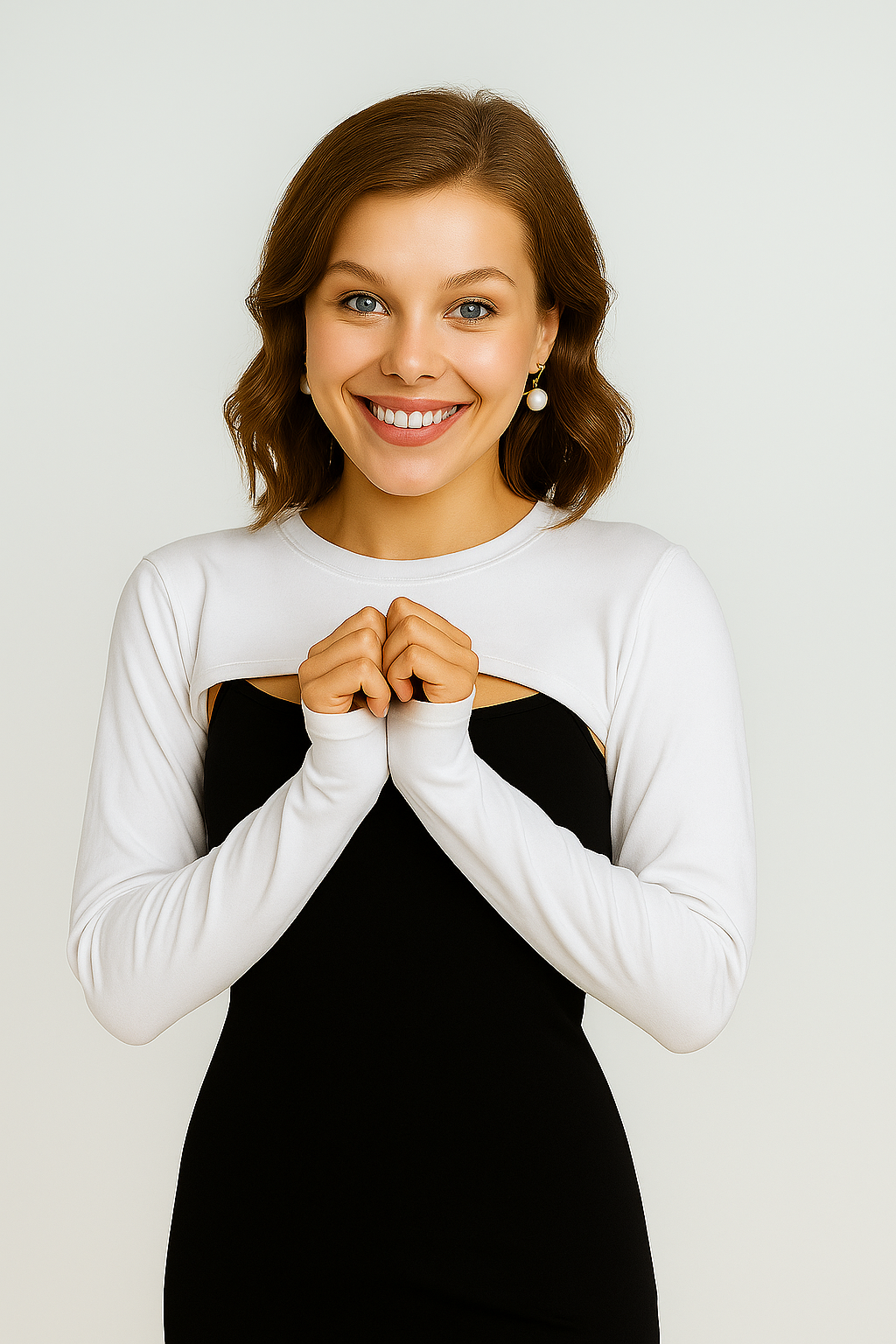 Sıfır Yaka Parmaklı Boyunluklu Kolluk - Beyaz