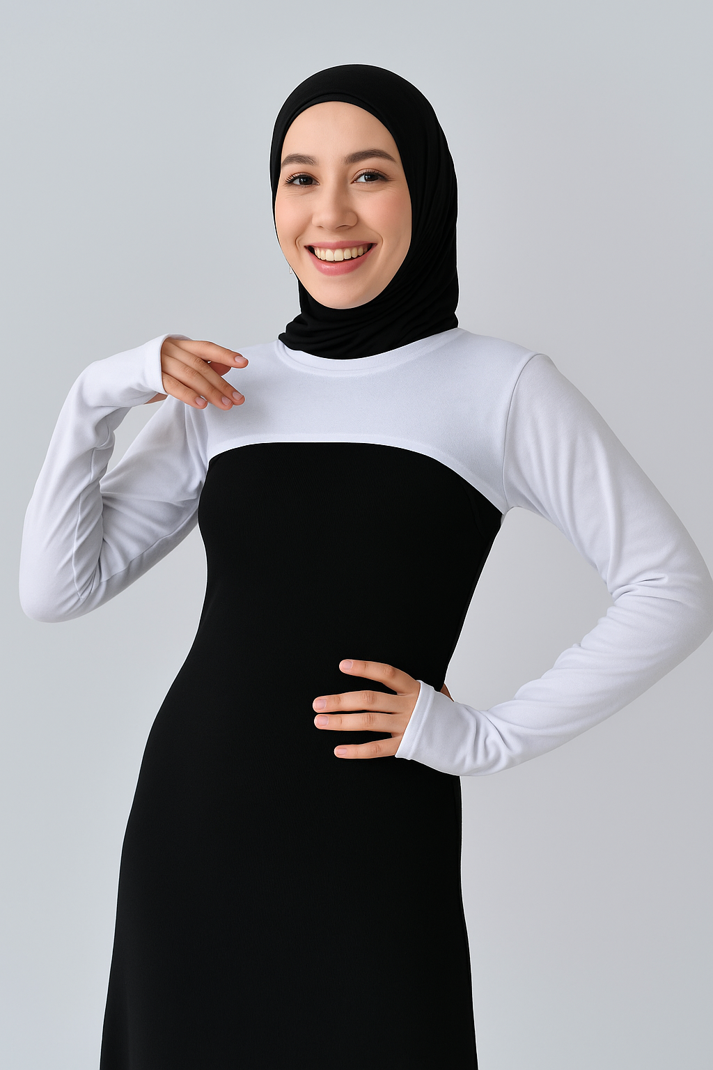 Sıfır Yaka Parmaklı Boyunluklu Kolluk - Beyaz