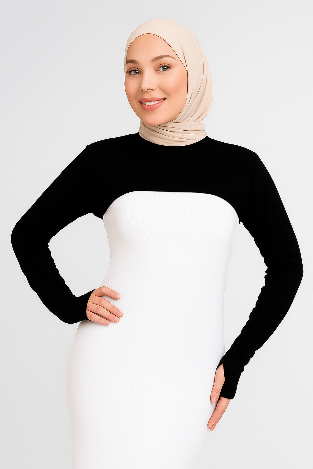 Sıfır Yaka Parmaklı Boyunluklu Kolluk - Siyah