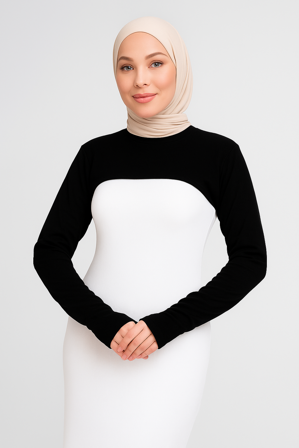 Sıfır Yaka Parmaklı Boyunluklu Kolluk - Siyah