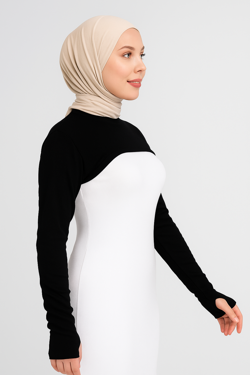 Sıfır Yaka Parmaklı Boyunluklu Kolluk - Siyah