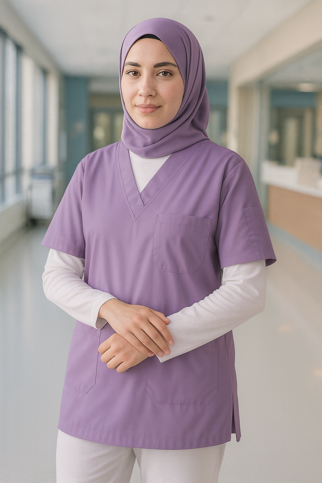 Tek Üst 4 Cepli Scrubs Forma - Lila