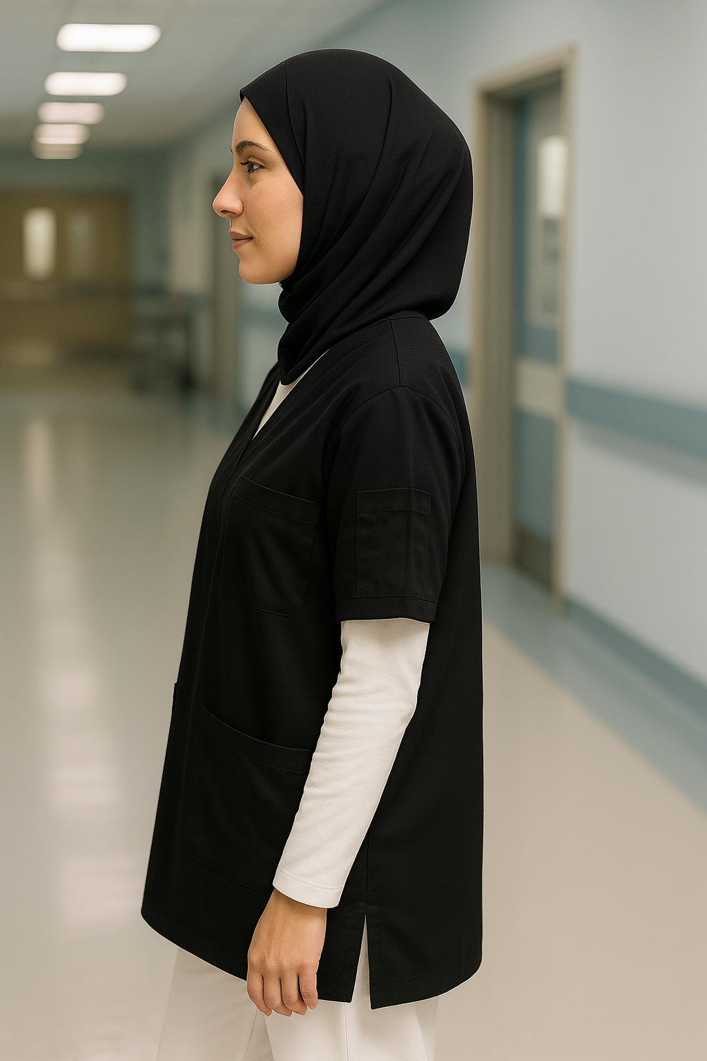 Tek Üst 4 Cepli Scrubs Forma - Siyah