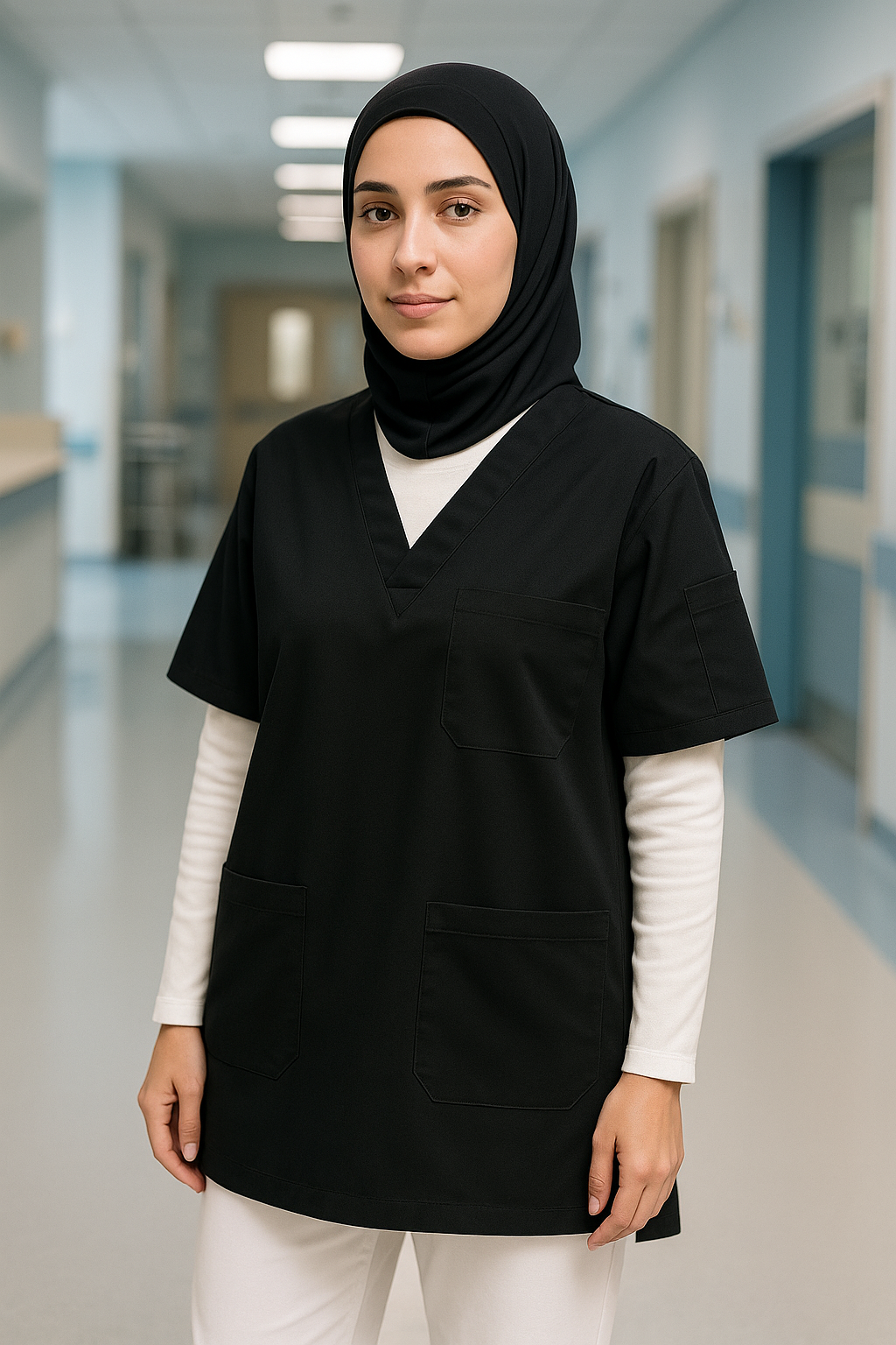 Tek Üst 4 Cepli Scrubs Forma - Siyah