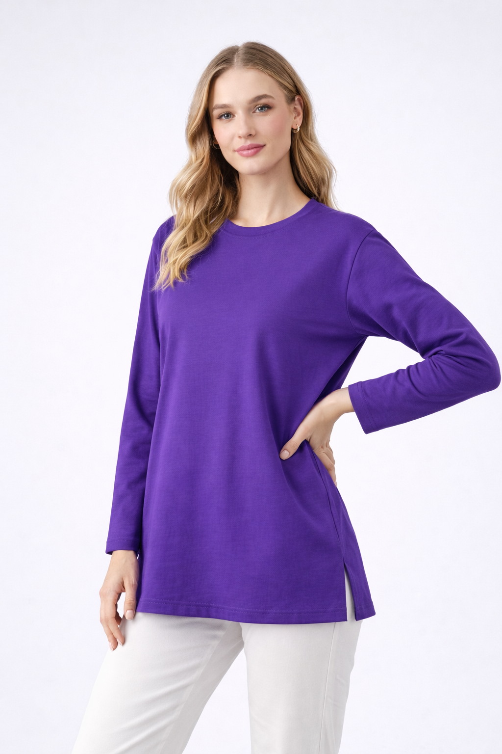 تونيك بأكمام طويلة (مع وشاح مجاني) - بنفسجي