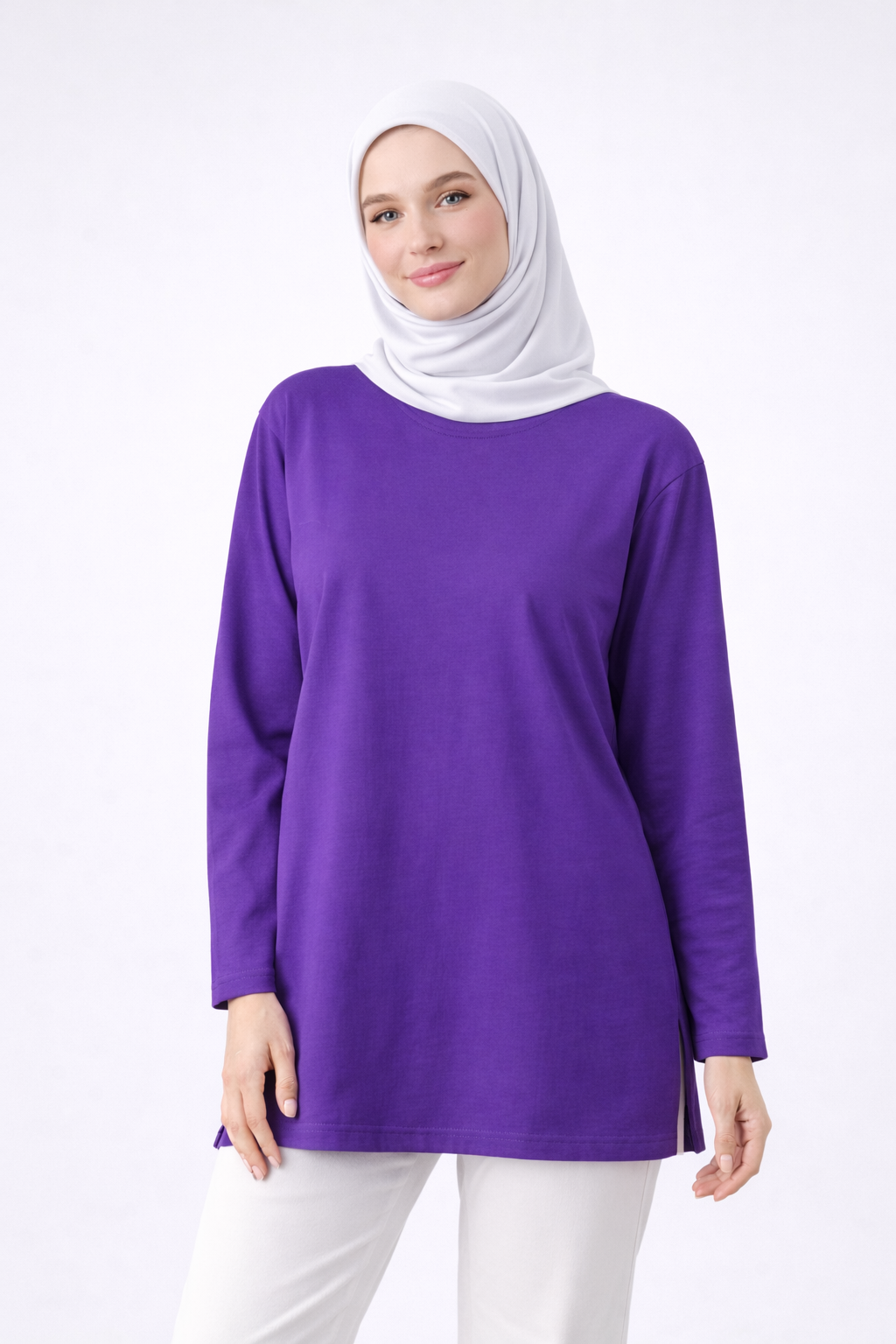 تونيك بأكمام طويلة (مع وشاح مجاني) - بنفسجي