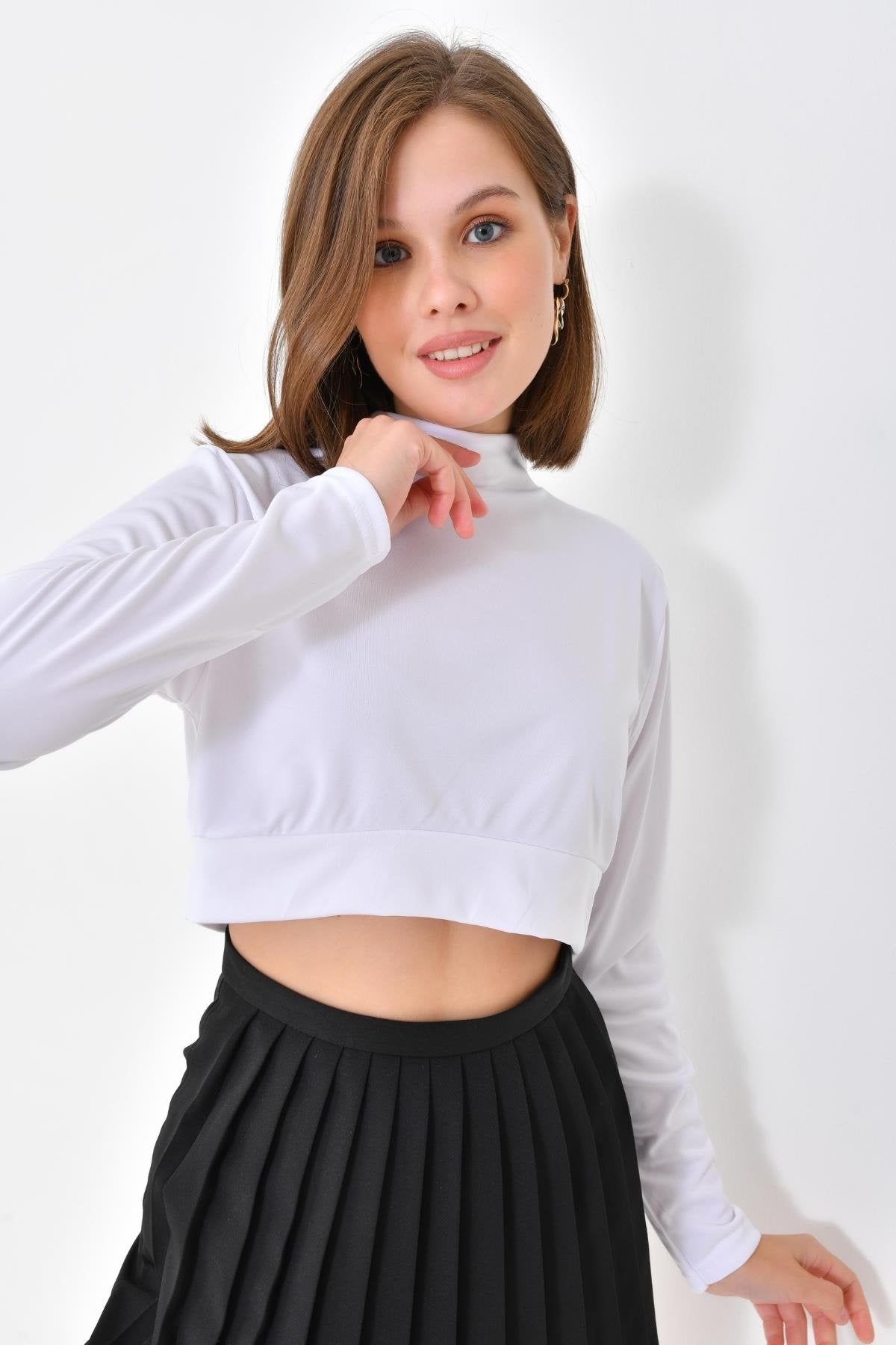 Beyaz Penye Boyunluklu Kolluk - Kar Beyazı