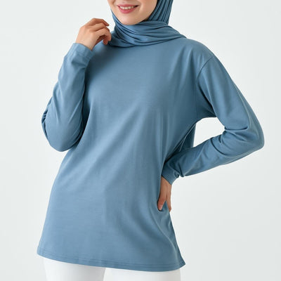 Kadın Mavi Dökümlü Tunik (Bandana Hediyeli)