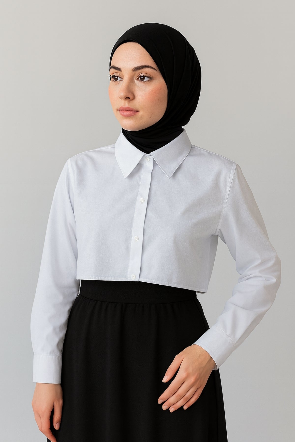 Gömlekli Kolluk Yarım Gömlek - Beyaz