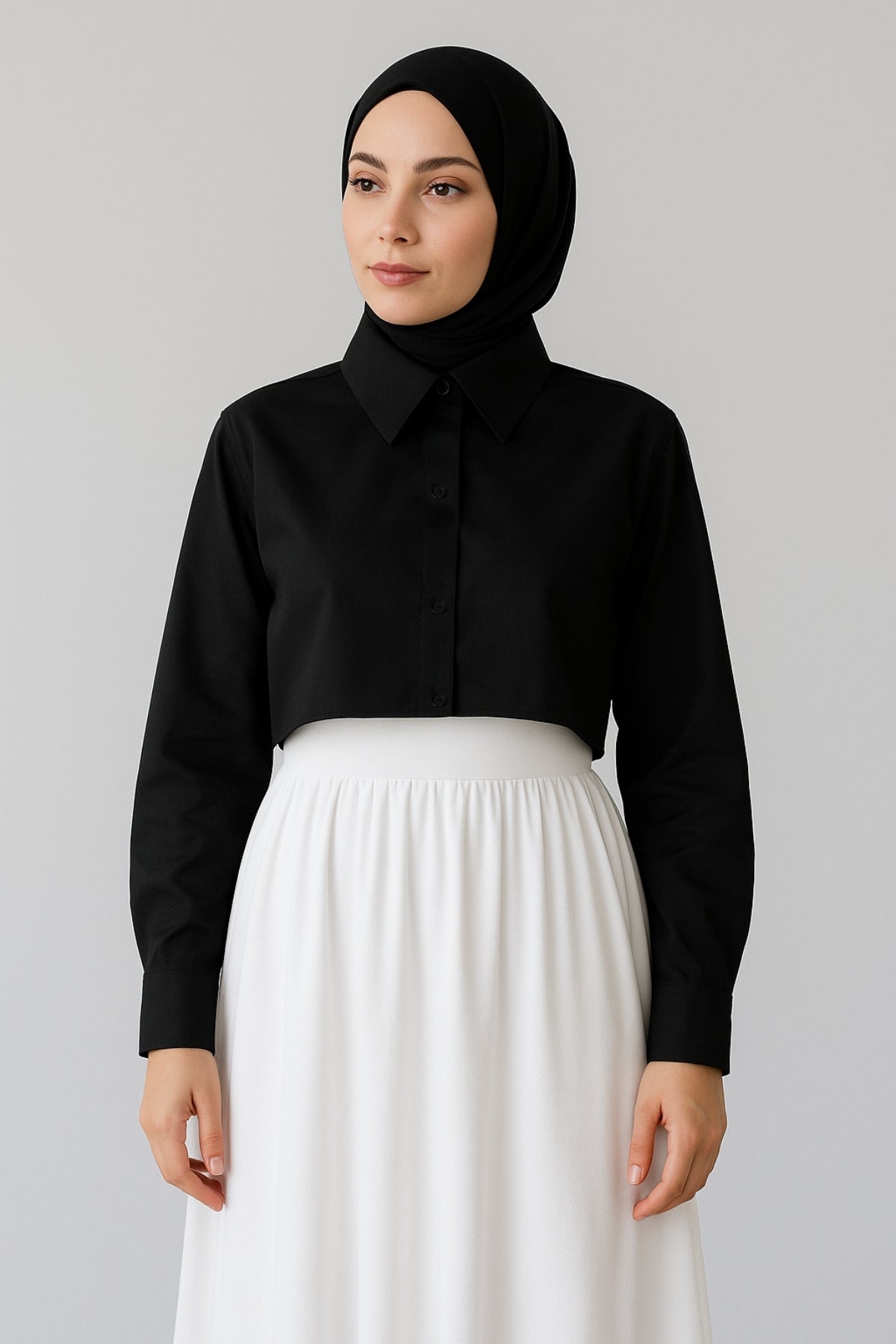 Gömlekli Kolluk Yarım Gömlek - Siyah