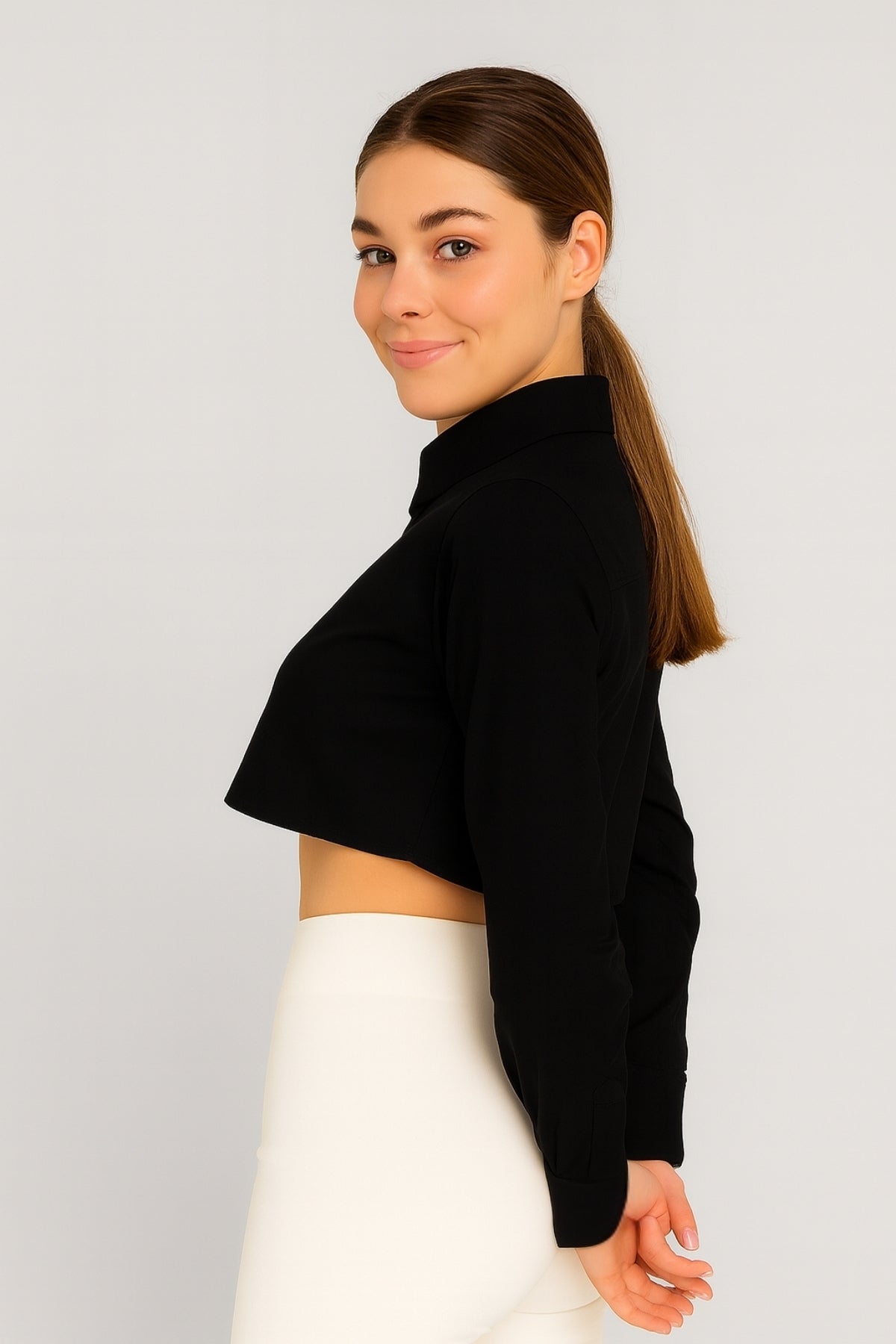 Gömlekli Kolluk Yarım Gömlek - Siyah