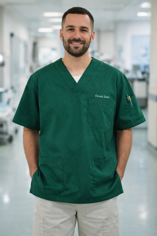 Personalized Men's Single Top 4-Pocket Scrubs Jersey - Green