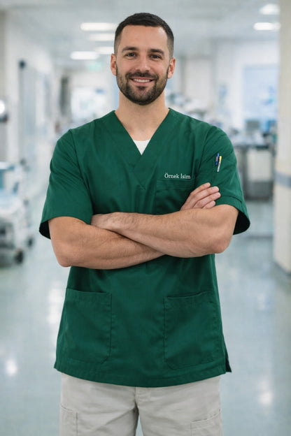 Personalized Men's Single Top 4-Pocket Scrubs Jersey - Green