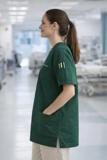Kişiye Özel İsimli Tek Üst 4 Cepli Scrubs Forma - Yeşil