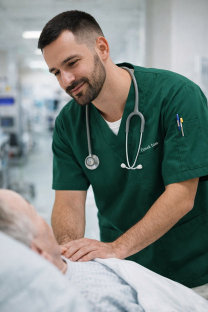 Personalized Men's Single Top 4-Pocket Scrubs Jersey - Green