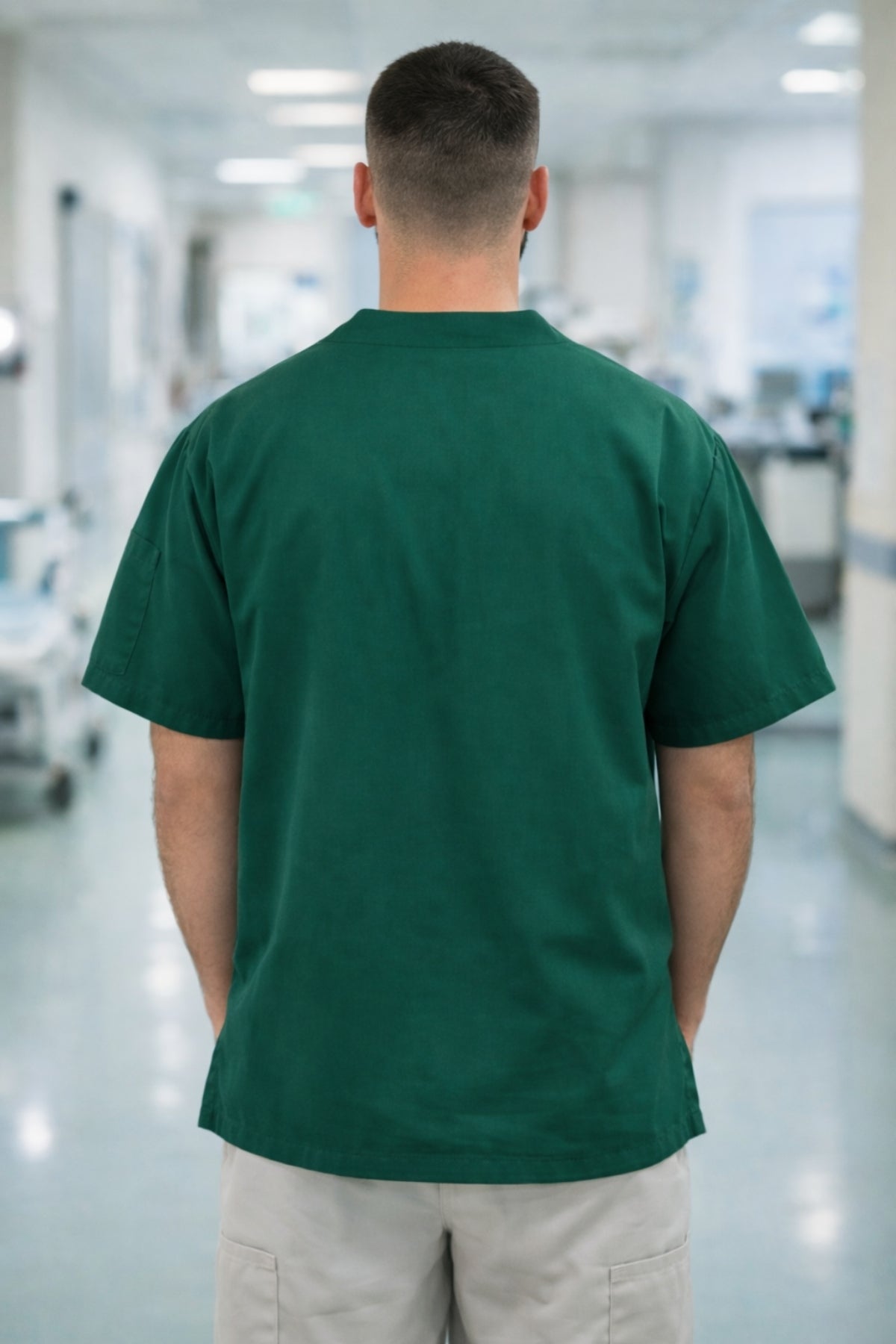 Personalized Men's Single Top 4-Pocket Scrubs Jersey - Green