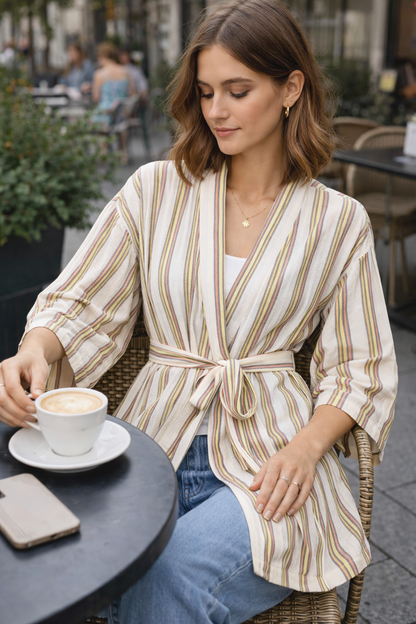 Handwoven Kimono - Green Red