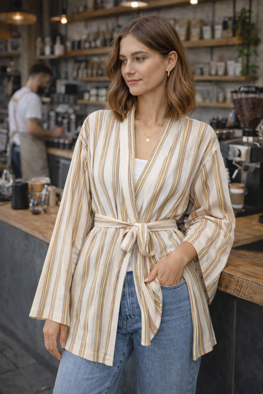 Handwoven Kimono - Green Red