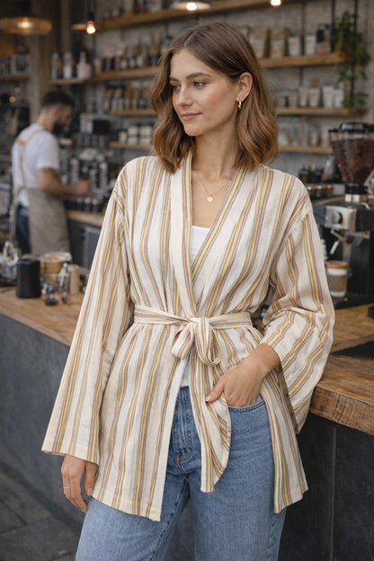 Handwoven Kimono - Green Red