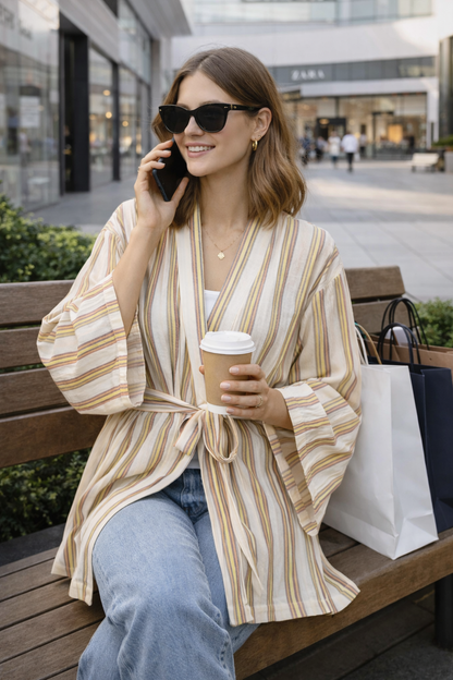 Handwoven Kimono - Green Red